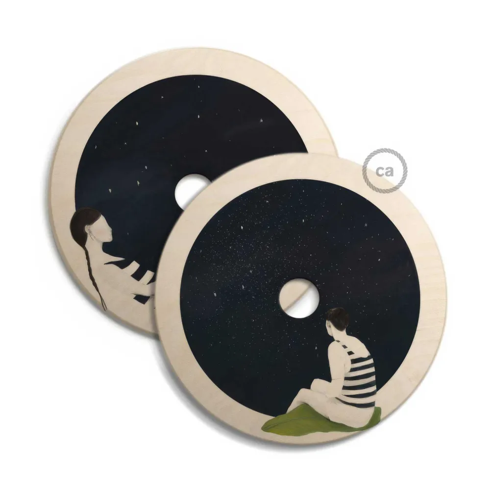 Abajur UFO em madeira Edição Especial Ilustradores Italianos, dupla face, diâmetro 33 cm - Chiara Fucà