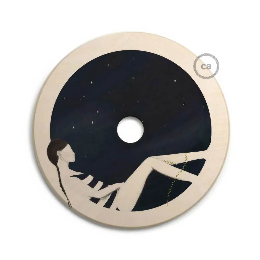 Abajur UFO em madeira Edição Especial Ilustradores Italianos, dupla face, diâmetro 33 cm - Chiara Fucà