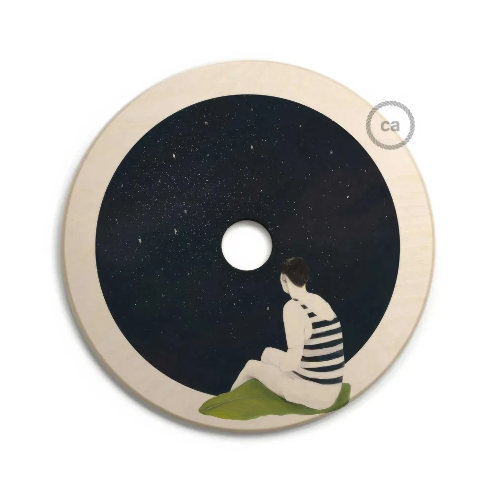 Abajur UFO em madeira Edição Especial Ilustradores Italianos, dupla face, diâmetro 33 cm - Chiara Fucà