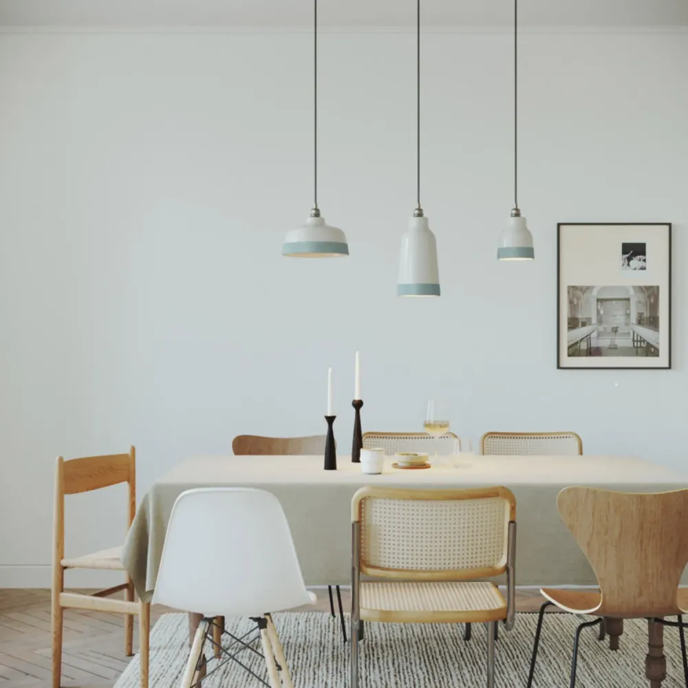 Abajur Vaso bicolor em cerâmica Branco e Azul-claro, coleção Materia - Made Italy