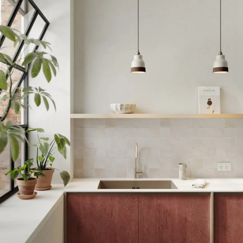 Abajur Vaso bicolor em cerâmica Branco e Castanho, coleção Materia - Made Italy