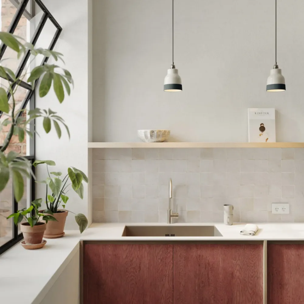 Abajur Vaso bicolor em cerâmica Branco e Petróleo, coleção Materia - Fabricado em Itália