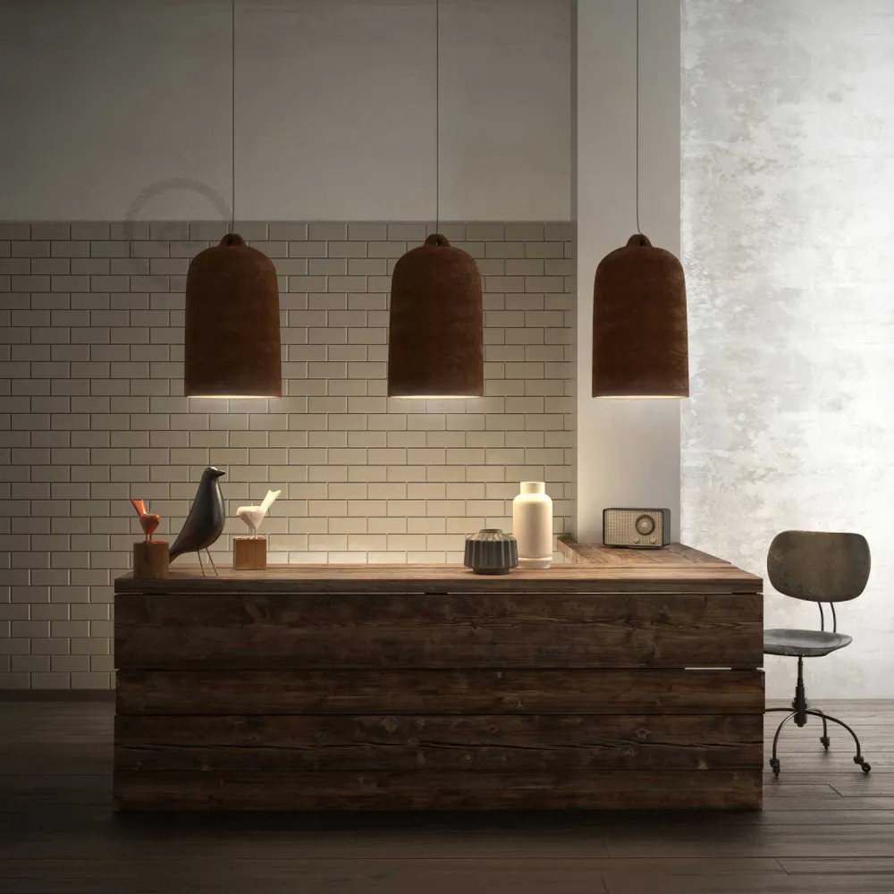 Campana, abajur XL em cerâmica para suspensão - Made Italy - Efeito corten