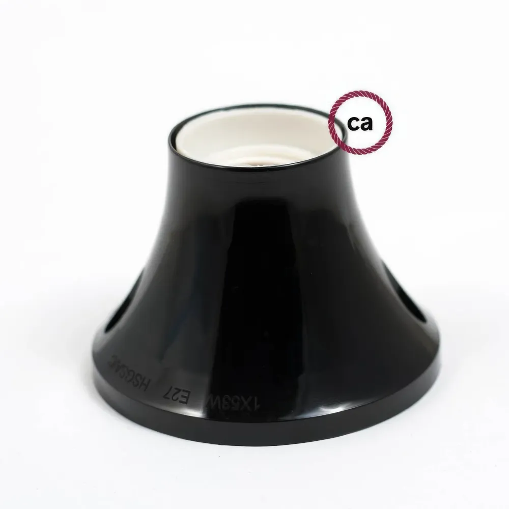 Casquilho 90° E27 para parede ou teto em termoplástico - Preto
