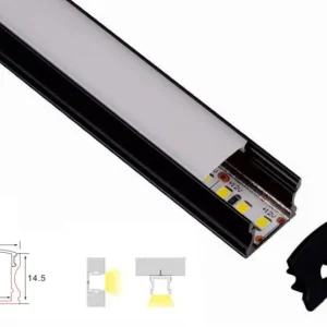 Estrutura do perfil | Lei de 1 metro | Black - Mat Opal | 17,5 x 14,5 | Tira de led de cobra