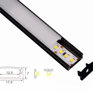 Estrutura do perfil | Lei de 1 metro | Black - Mat Opal | 17,5 x 7 | Tira de led de cobra