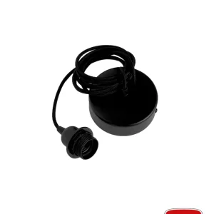 Florão Saliente com Cabo de 2,5m e Suporte E27 Preto