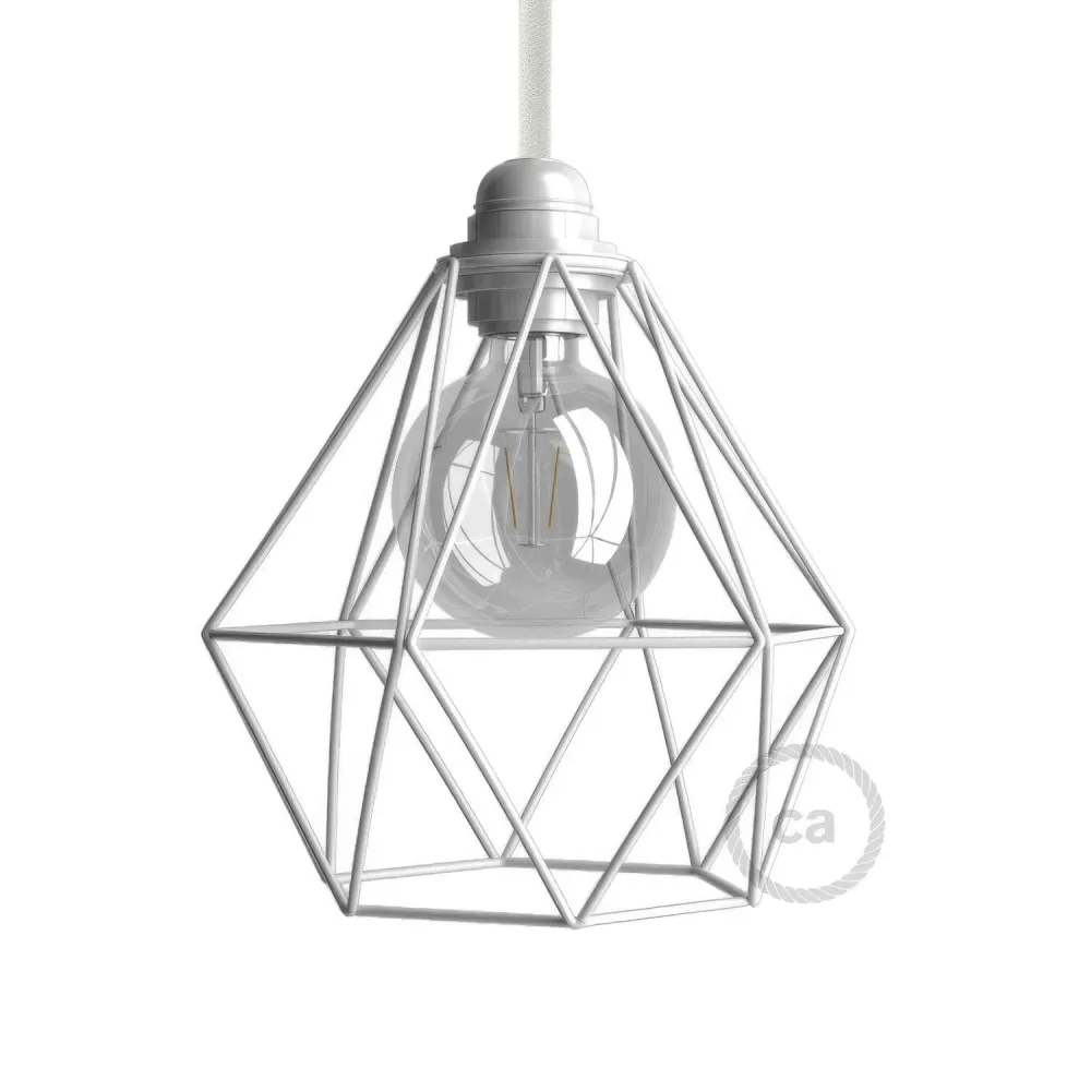 Gaiola abajur Diamond em metal com casquilho E27 - Branco