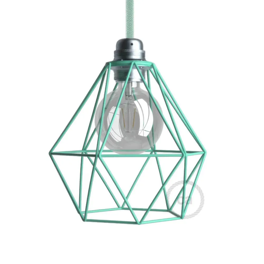 Gaiola abajur Diamond em metal com casquilho E27 - Turquesa