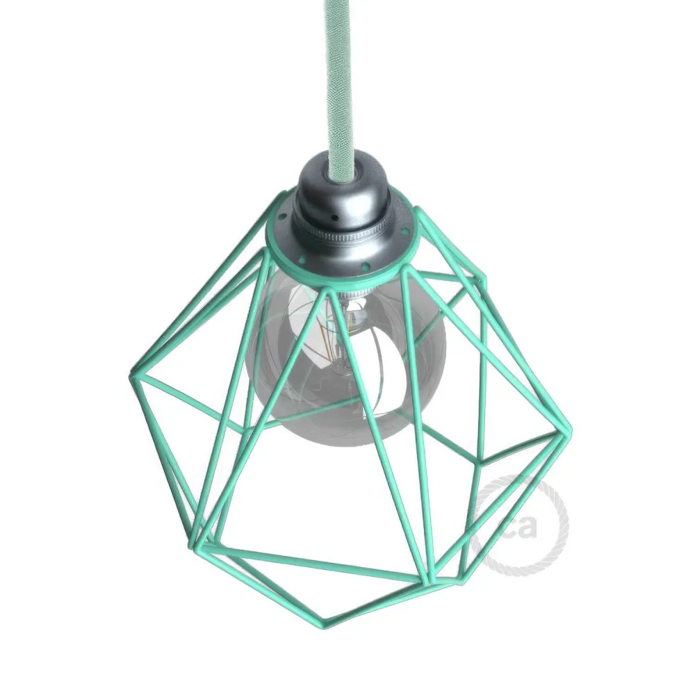 Gaiola abajur Diamond em metal com casquilho E27 - Turquesa