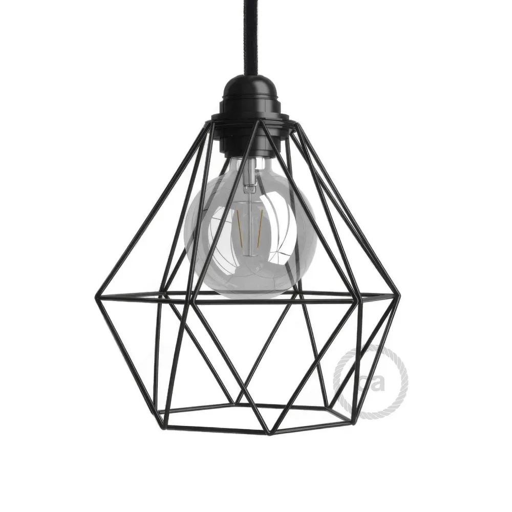 Gaiola abajur Diamond em metal com casquilho E27 - Preto
