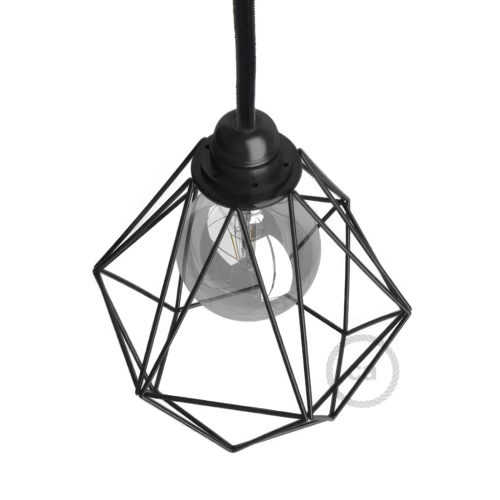 Gaiola abajur Diamond em metal com casquilho E27 - Preto