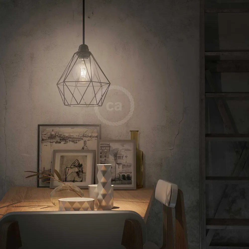 Gaiola abajur Diamond em metal com casquilho E27 - Preto