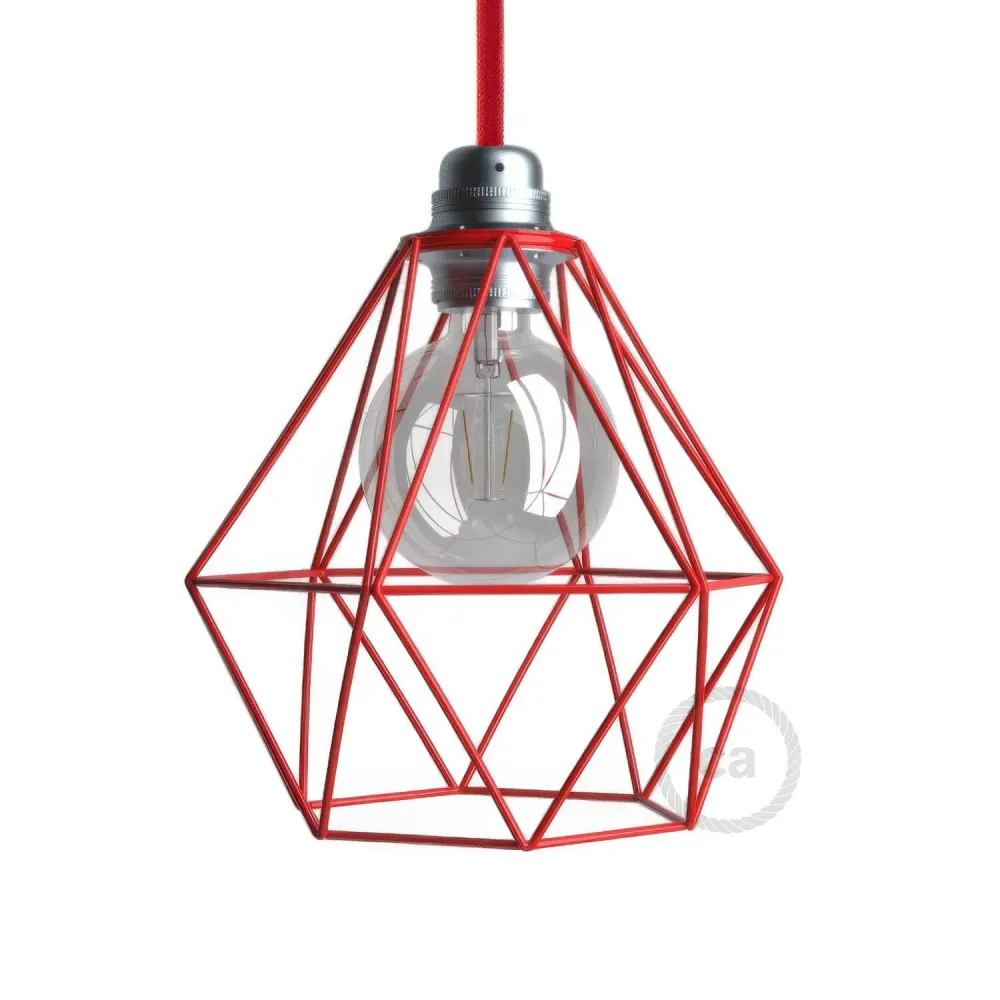 Gaiola abajur Diamond em metal com encaixe E27 - Vermelho
