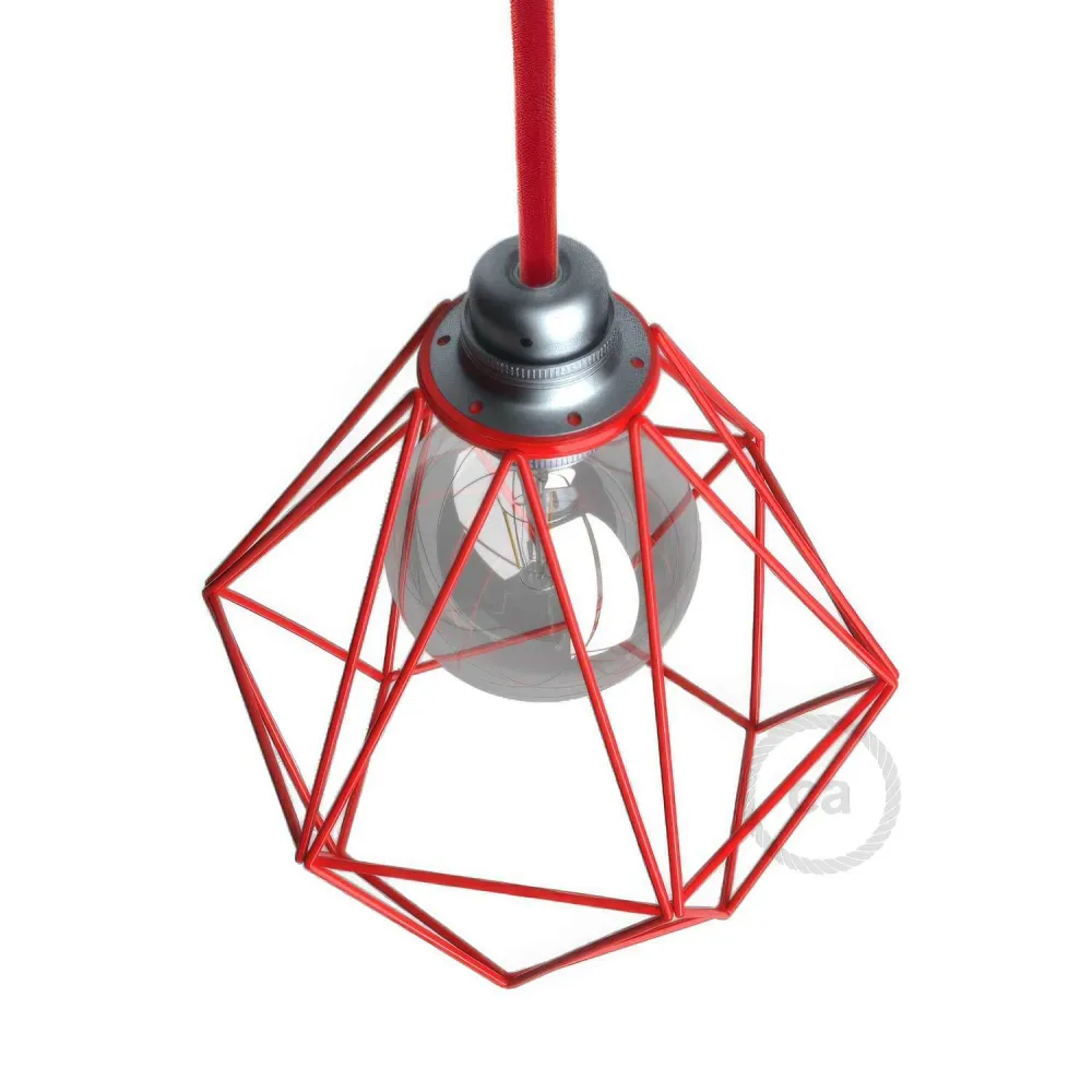 Gaiola abajur Diamond em metal com encaixe E27 - Vermelho