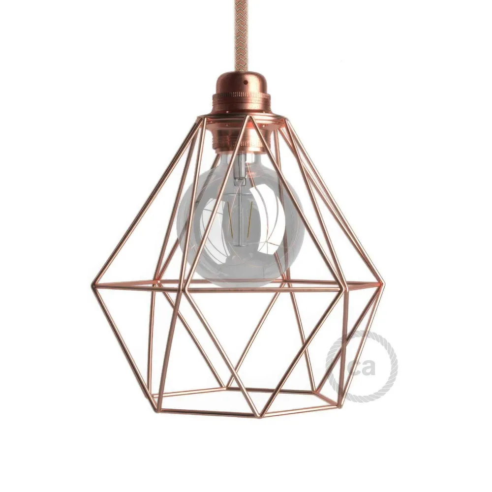 Gaiola abajur Diamond em metal com encaixe E27 - Cobre