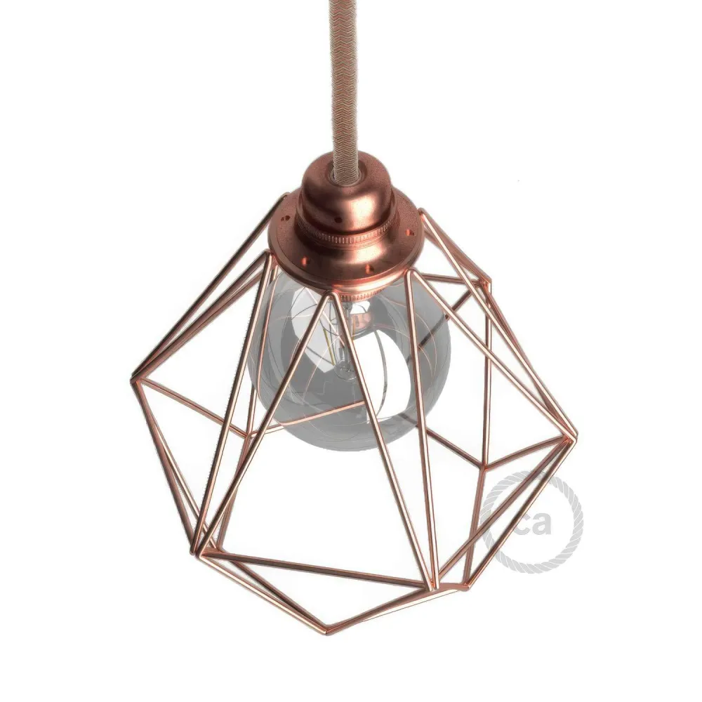 Gaiola abajur Diamond em metal com encaixe E27 - Cobre