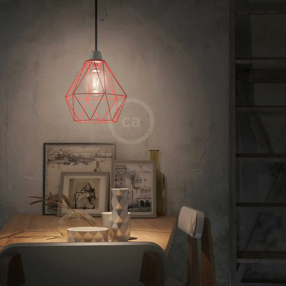 Gaiola abajur Diamond em metal com encaixe E27 - Vermelho