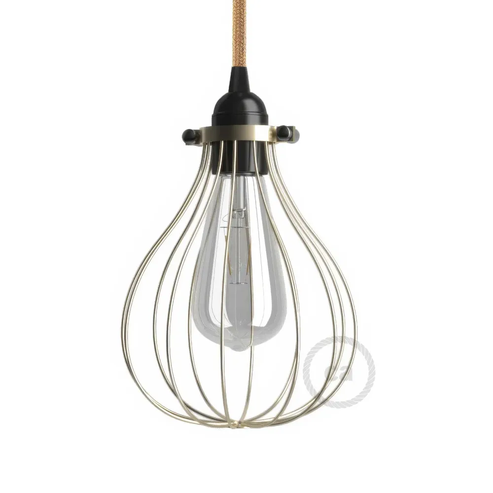 Gaiola abajur Drop em metal com encaixe de colar regulável - Latão
