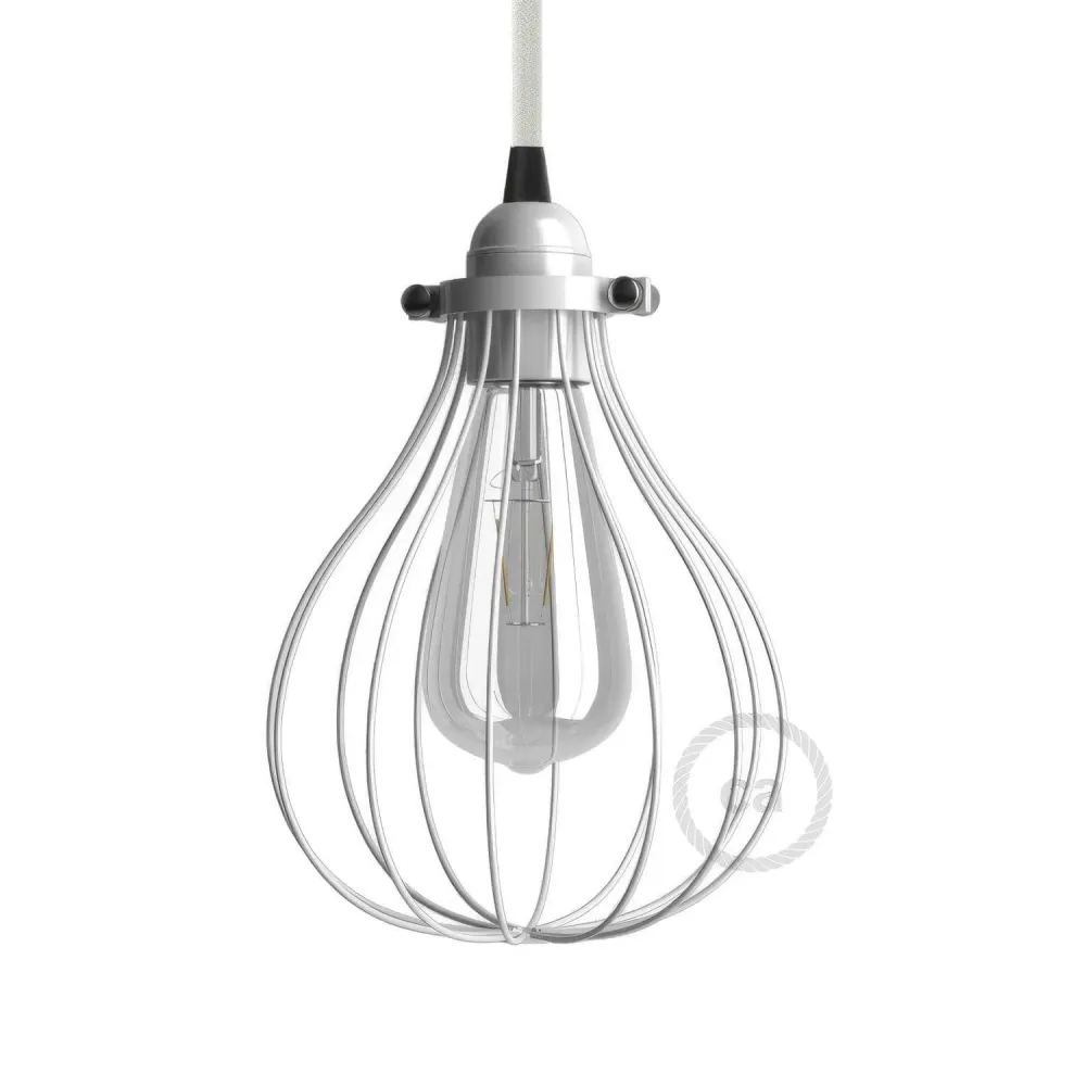Gaiola abajur Drop em metal com suporte de colar regulável - Branco