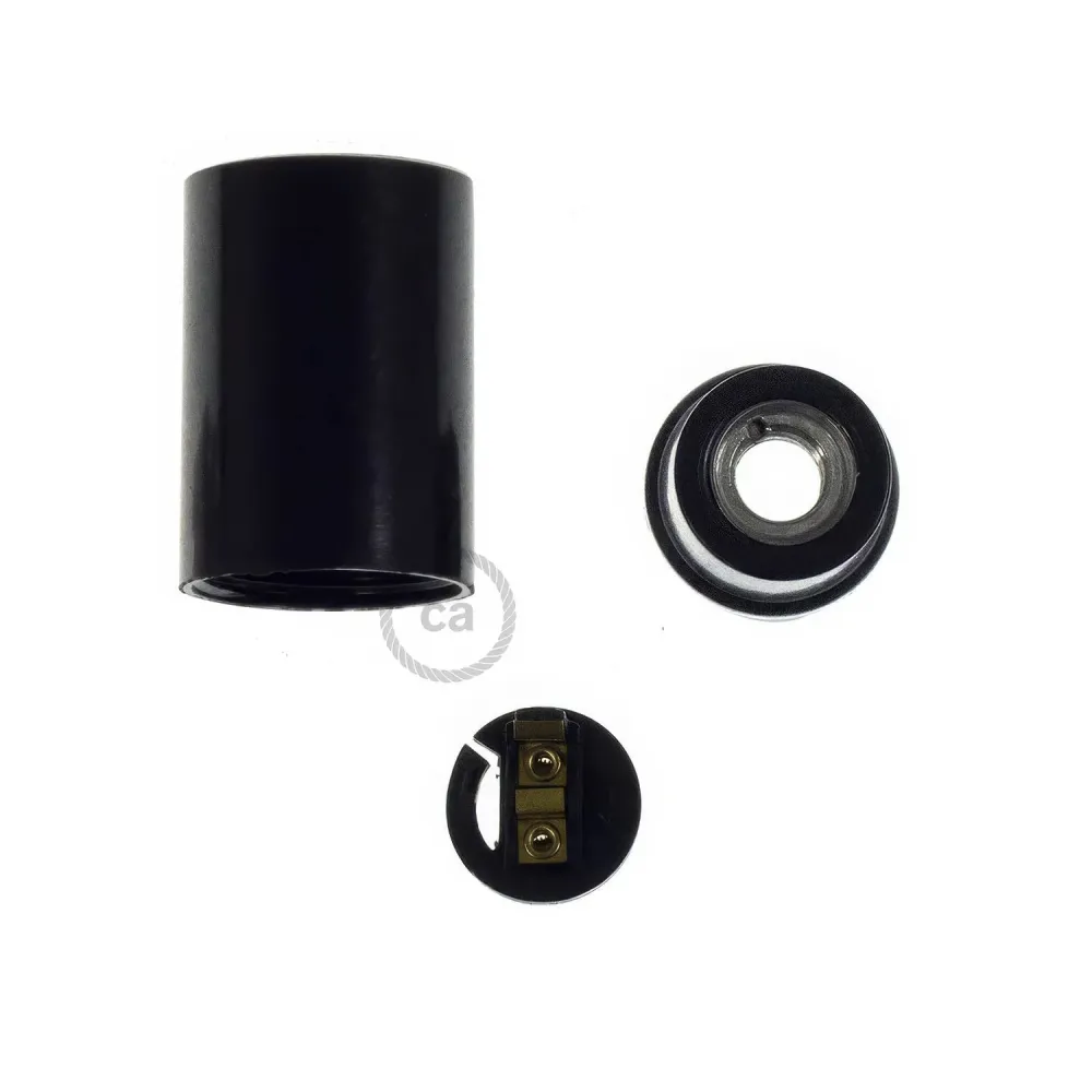 Kit casquilho E14 em baquelite - Preto