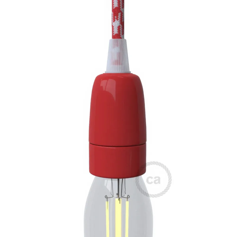 Kit de casquilho E14 em porcelana - Vermelho
