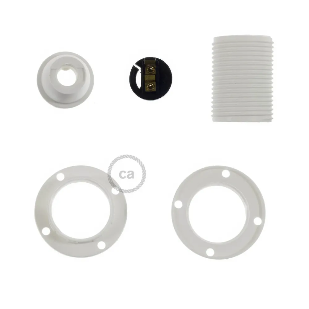 Kit casquilho E14 em termoplástico com dupla anilha para abajur - Branco