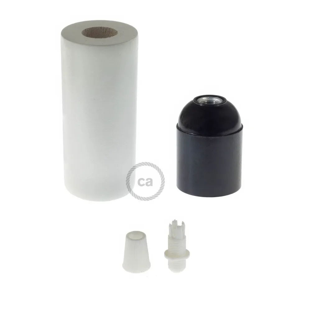 Kit de casquilho E26 em madeira 2XL para cabos em corda - Branco