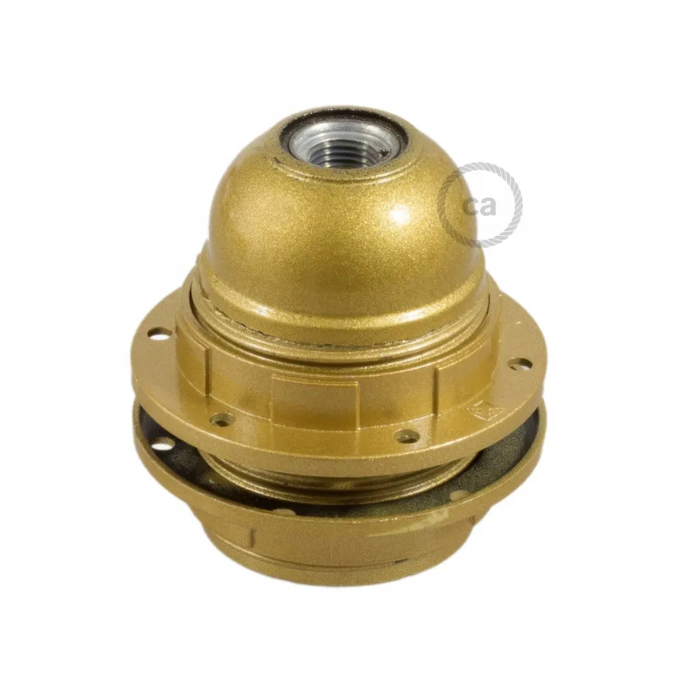 Kit casquilho E27 em baquelite com dupla argola para abajur - Ouro