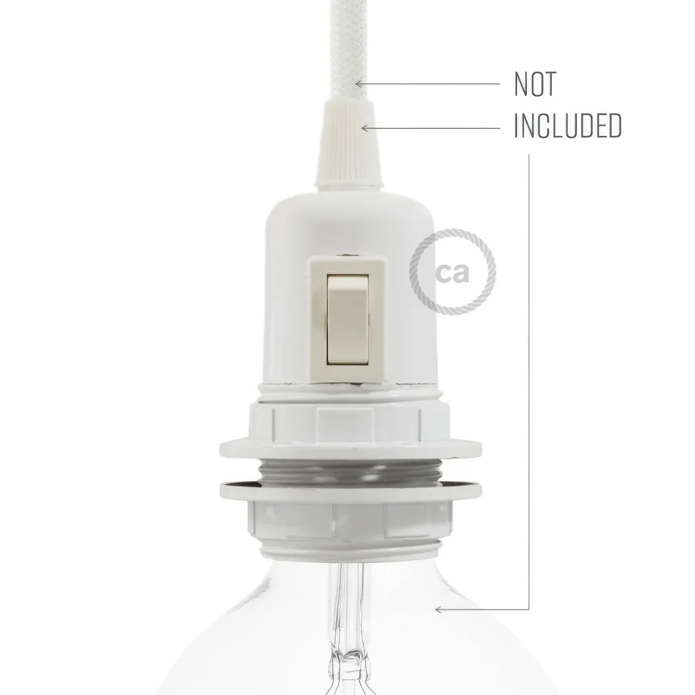 Kit casquilho E27 em baquelite com dupla anilha para abajur e interruptor - Branco