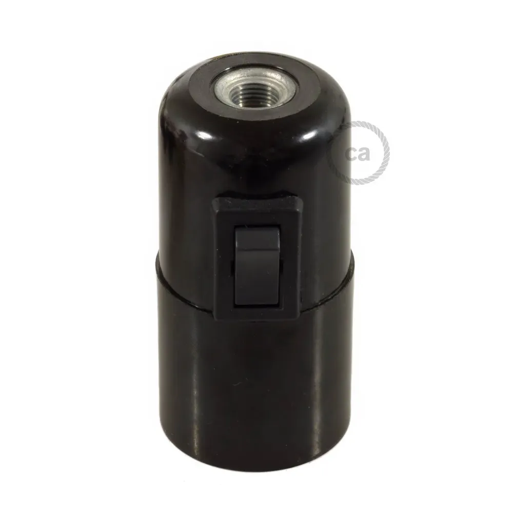 Kit casquilho E27 em baquelite com interruptor - Preto