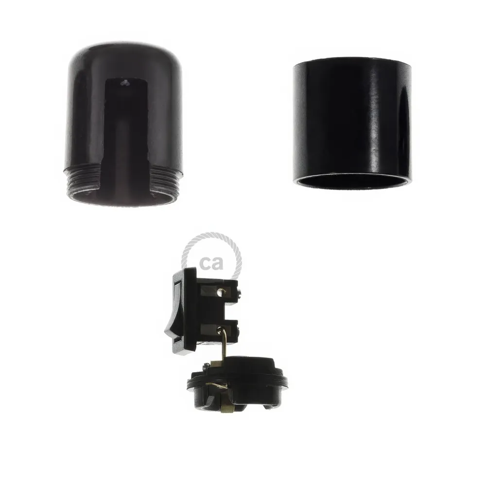 Kit casquilho E27 em baquelite com interruptor - Preto