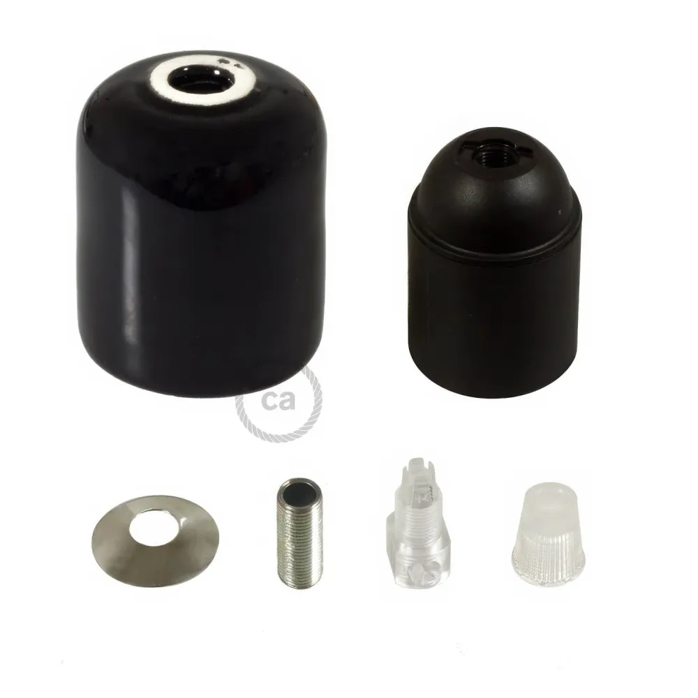 Kit casquilho E27 em cerâmica - Preto
