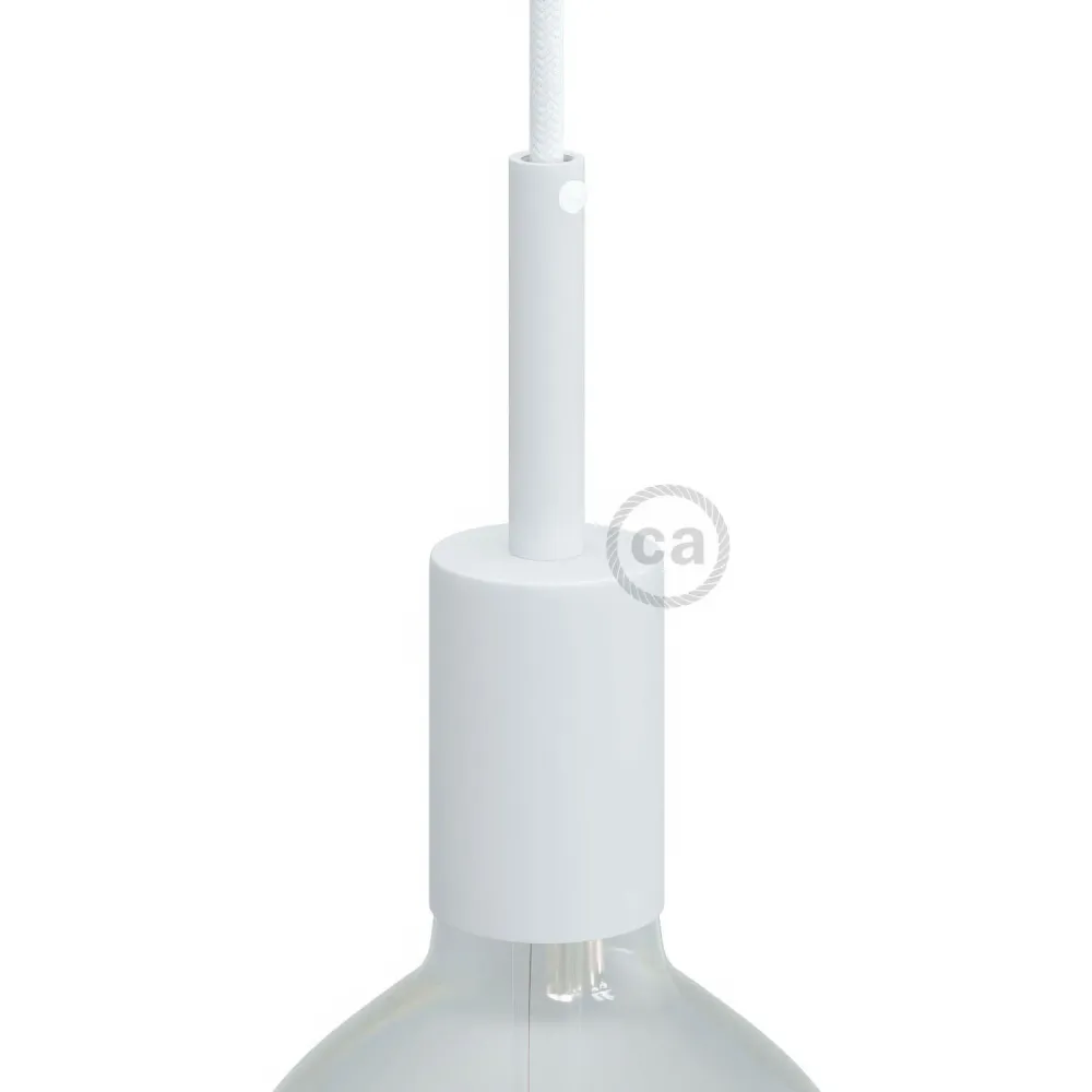 Kit casquilho E27 cilíndrico em metal com prensa-cabo de 7 cm - Branco mate