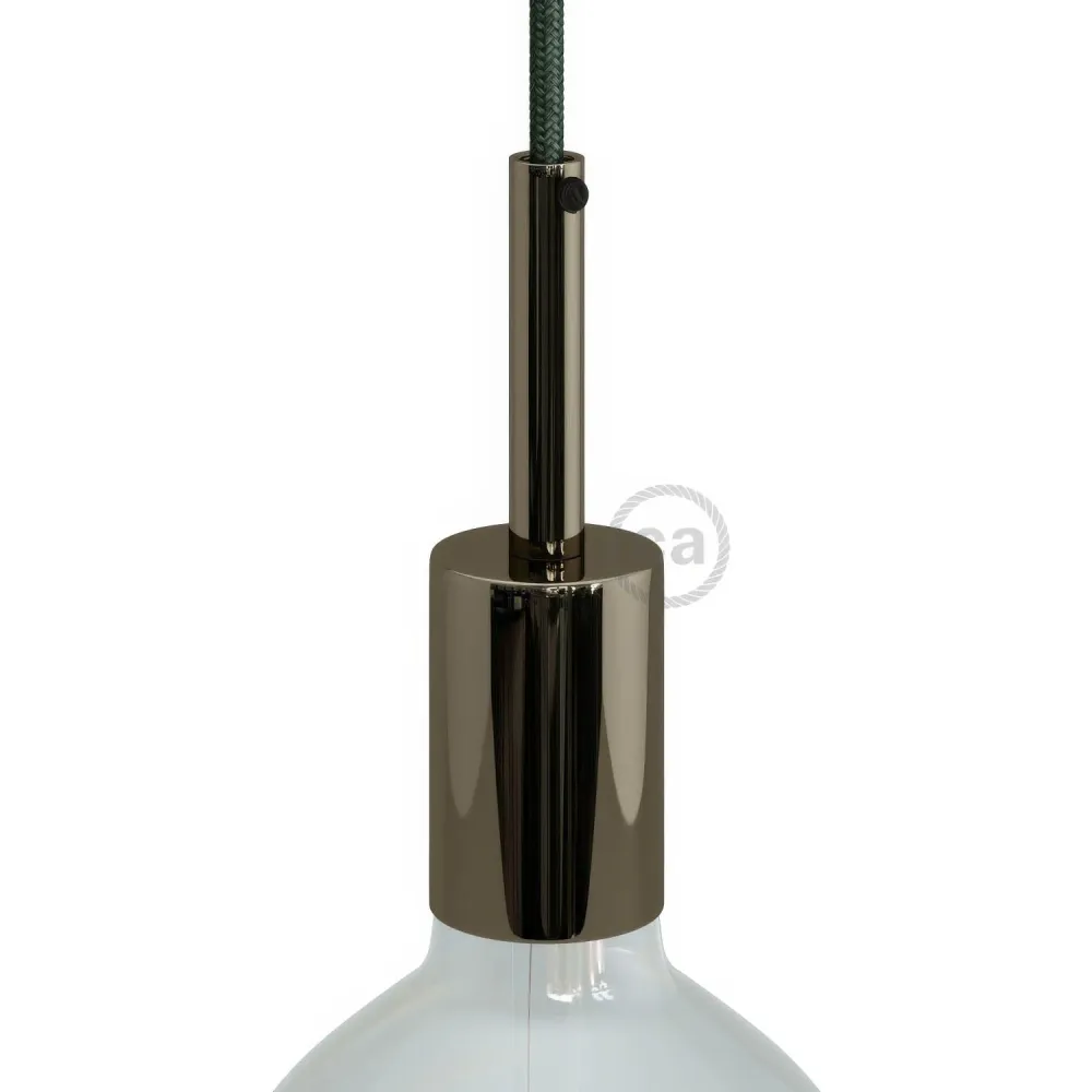Kit casquilho E27 cilíndrico em metal com aperta-cabo de 7 cm - Preto pérola
