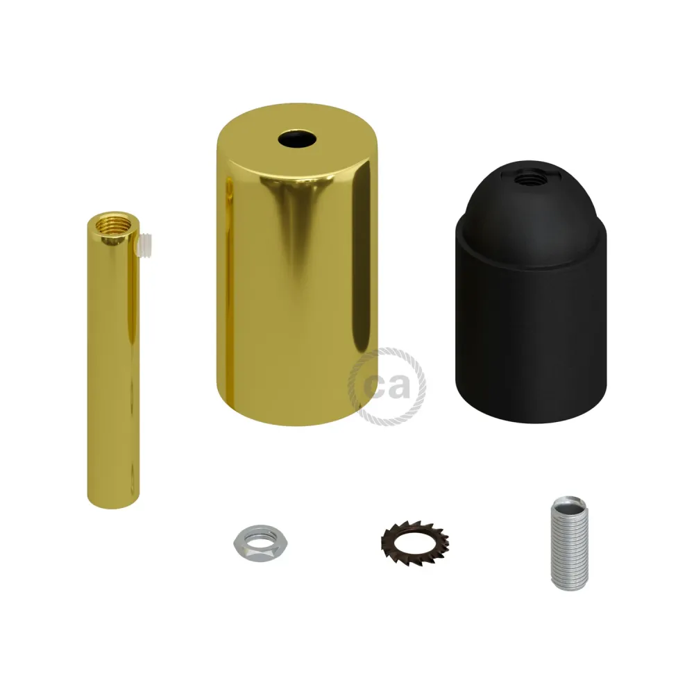 Kit de casquilho E27 cilíndrico em metal com passa-cabo de 7 cm - Latão