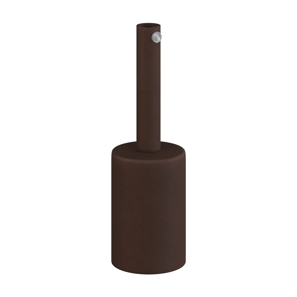 Kit casquilho E27 cilíndrico em metal com prensa-cabo de 7 cm - Ferrugem escura pintada