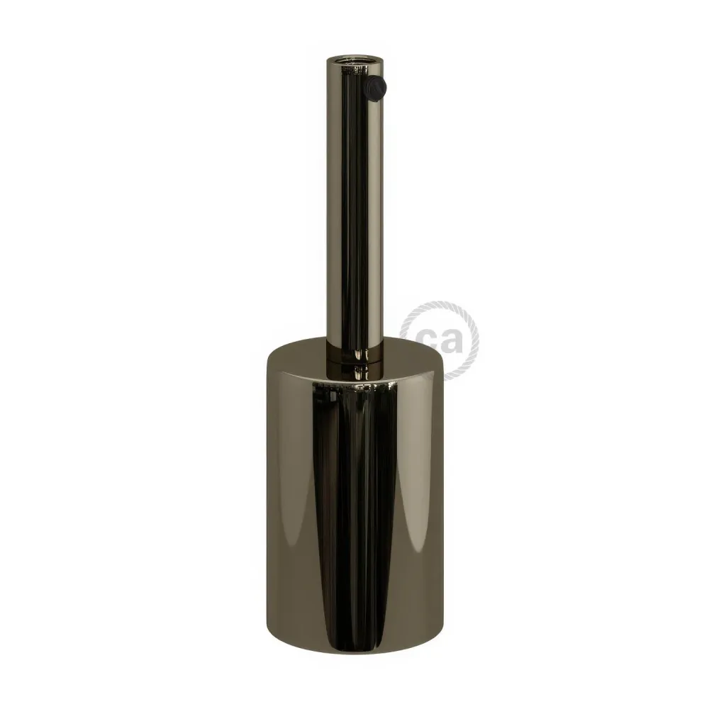 Kit casquilho E27 cilíndrico em metal com aperta-cabo de 7 cm - Preto pérola