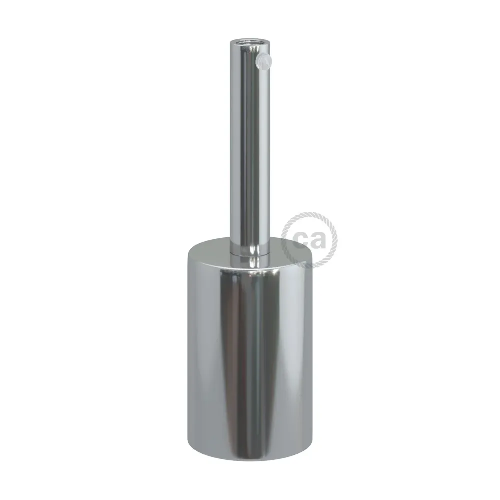 Kit casquilho E27 cilíndrico em metal com aperta-cabo de 7 cm - Cromado