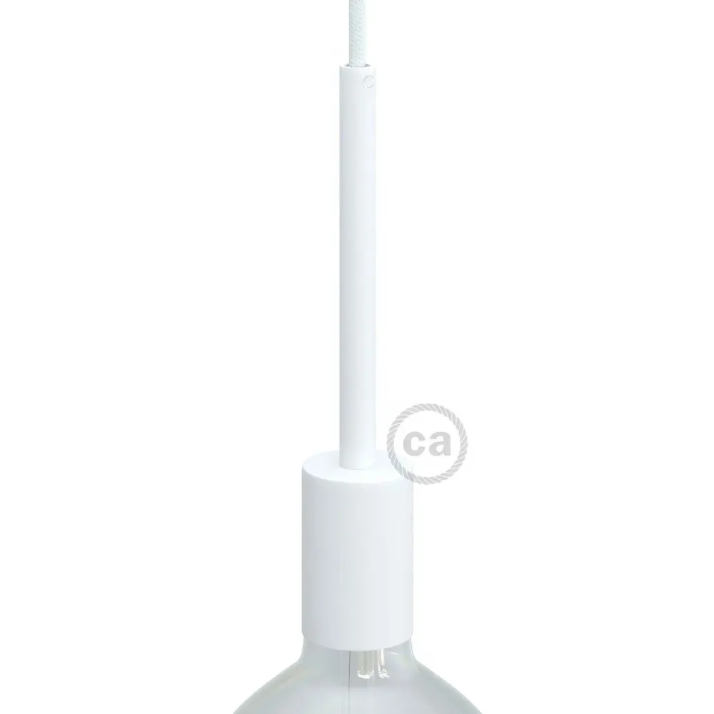 Kit casquilho E27 cilíndrico em metal com saca-cabo de 15 cm - Branco mate