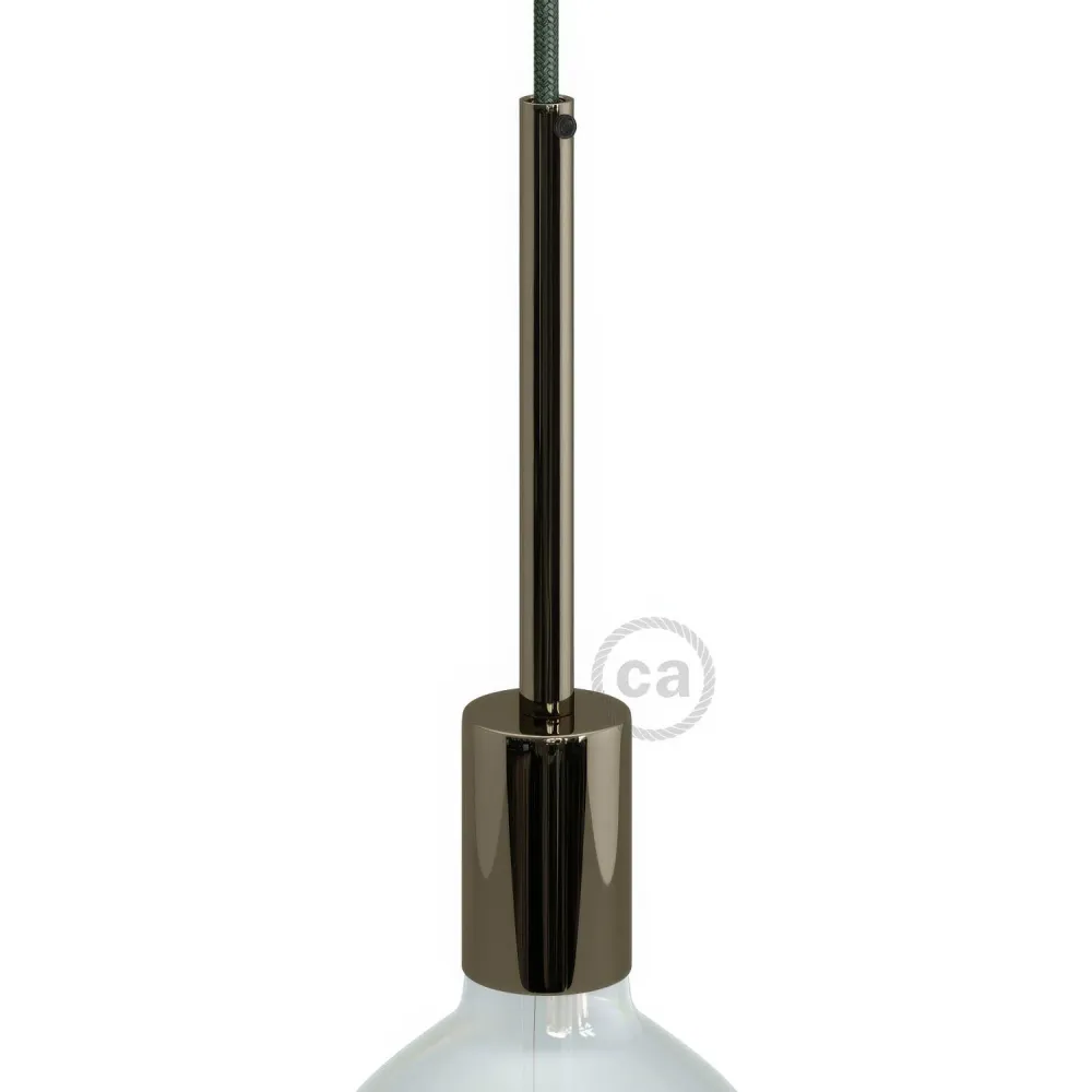 Kit casquilho E27 cilíndrico em metal com aperta-cabo de 15 cm - Preto pérola