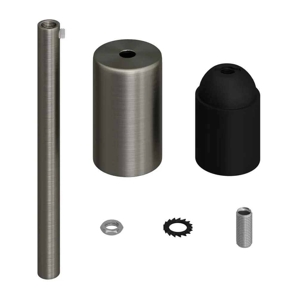Kit casquilho E27 cilíndrico em metal com serre-cabo de 15 cm - Titânio acetinado