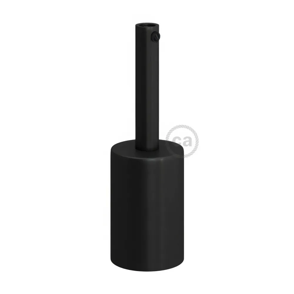 Kit casquilho E27 cilíndrico em metal com prensa-cabos de 7 cm - Preto