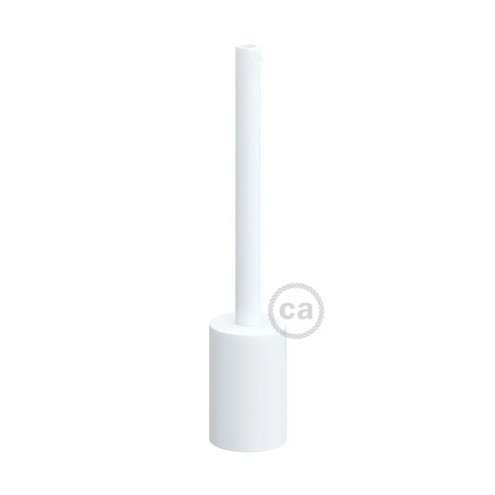 Kit casquilho E27 cilíndrico em metal com saca-cabo de 15 cm - Branco mate