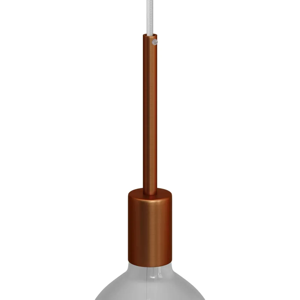 Kit de casquilho E27 cilíndrico em metal com aperto de cabo de 15 cm - Cobre acetinado