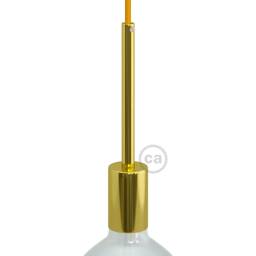 Kit casquilho E27 cilíndrico em metal com aperto de cabo de 15 cm - Latão