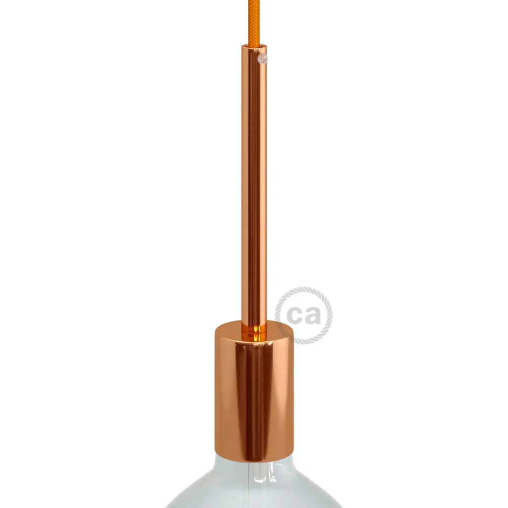 Kit casquilho E27 cilíndrico em metal com prensa-cabos de 15 cm - Cobre