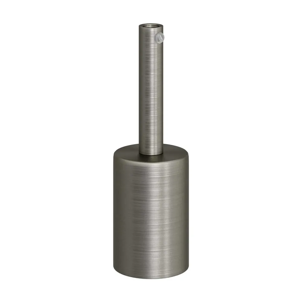 Kit casquilho E27 cilíndrico em metal com serracabo de 7 cm - Titânio acetinado