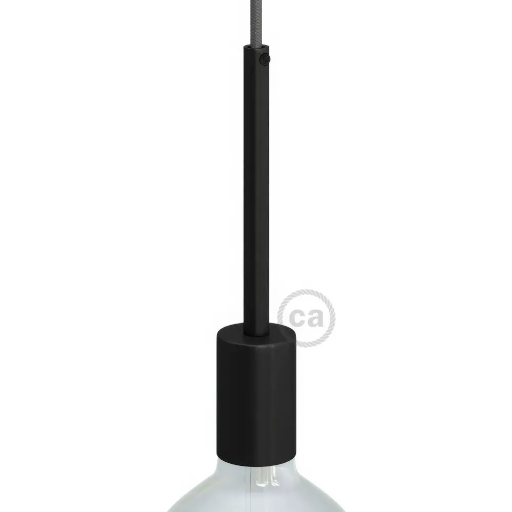 Kit casquilho E27 cilíndrico em metal com serracabo de 15 cm - Preto