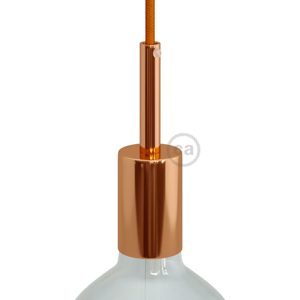 Kit casquilho E27 cilíndrico em metal com passa-cabo de 7 cm - Cobre